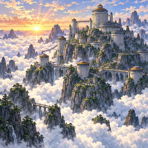 Kumogakure, the Hidden Cloud Village among high mountains and clouds