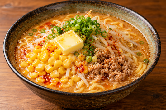 Sapporo-style miso ramen with corn, butter, chashu pork and scallions