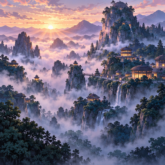 Yumegakure, the Village Hidden Among Dreams, in a misty forested valley