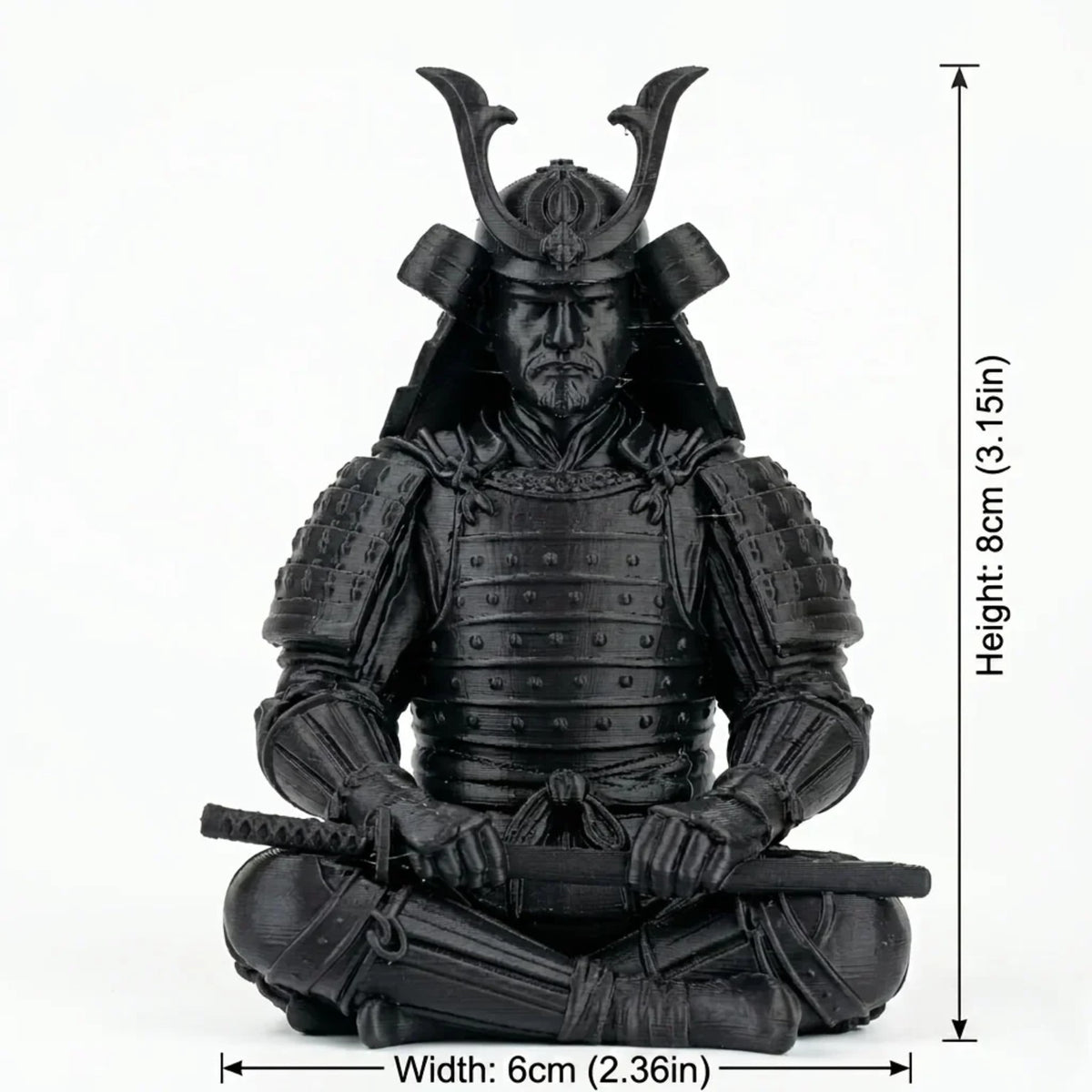 Zen sitting samurai figure on a wooden tea tray