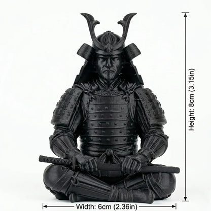 Zen sitting samurai figure on a wooden tea tray