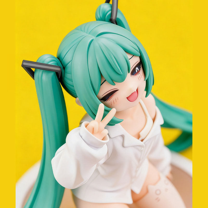 Ahegao Hatsune Miku Figure angled close-up with peace sign