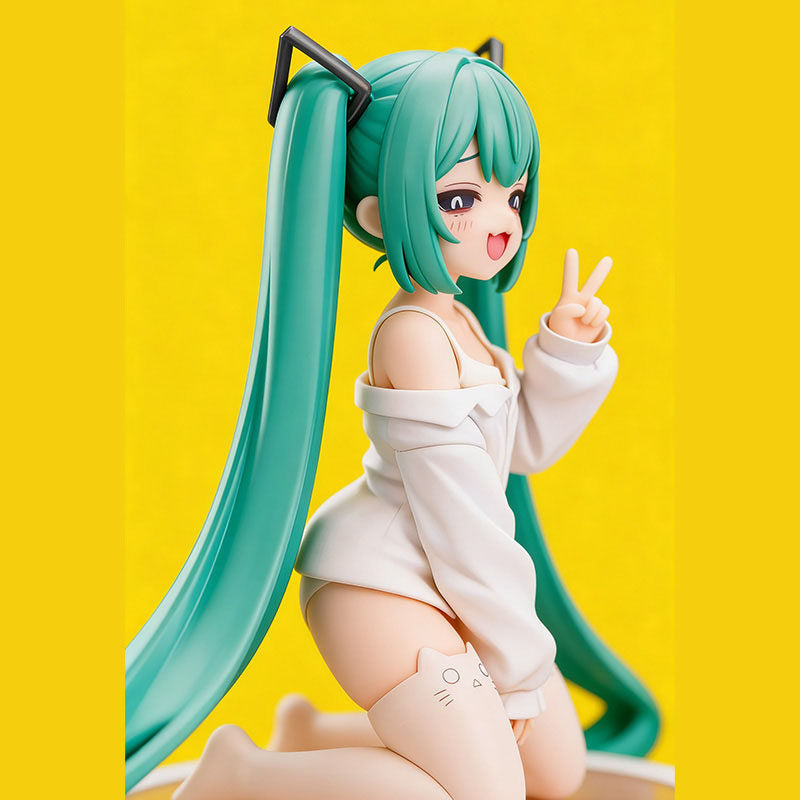 Ahegao Hatsune Miku Figure side view on yellow background