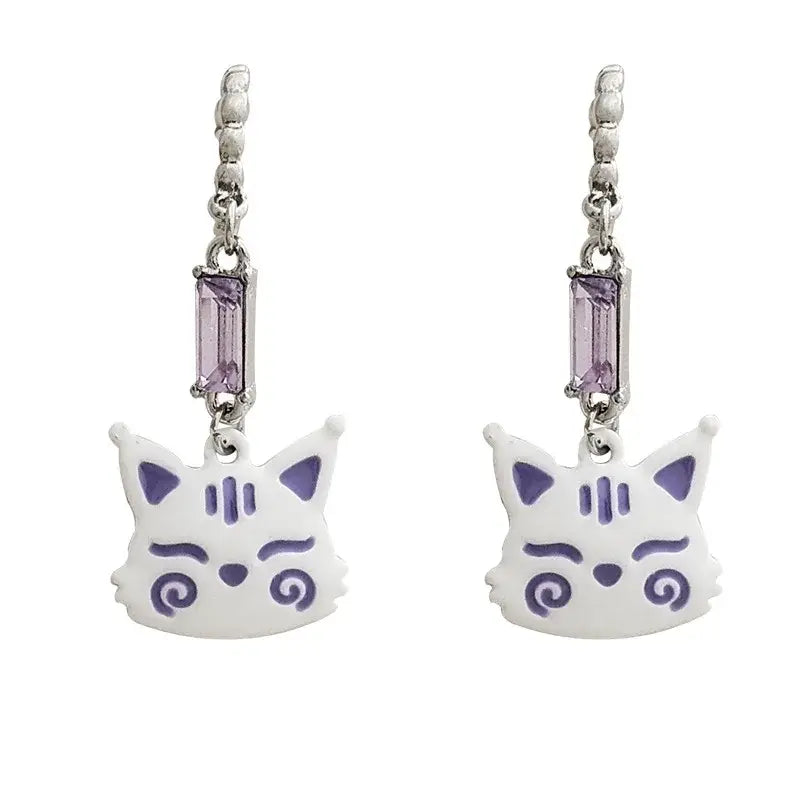 Amethyst Kitsune Fox Earrings