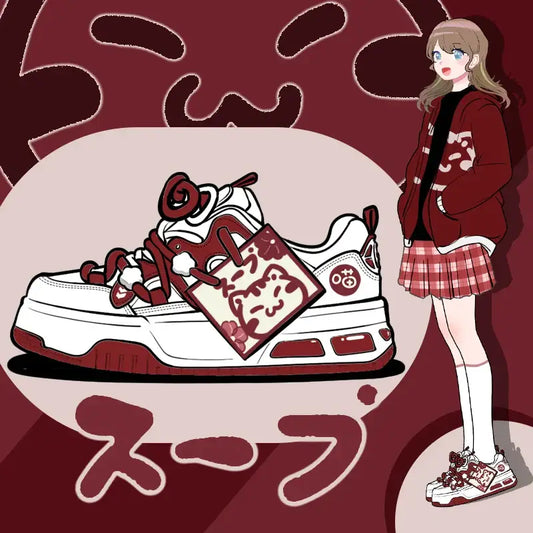 Burgundy Neko Anime Shoes