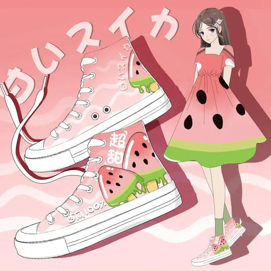 Canvas Kawaii Watermelon Anime Shoes