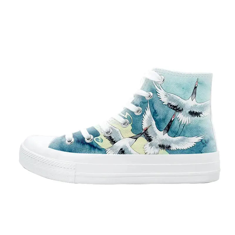 Canvas Flying Cranes Anime Shoes