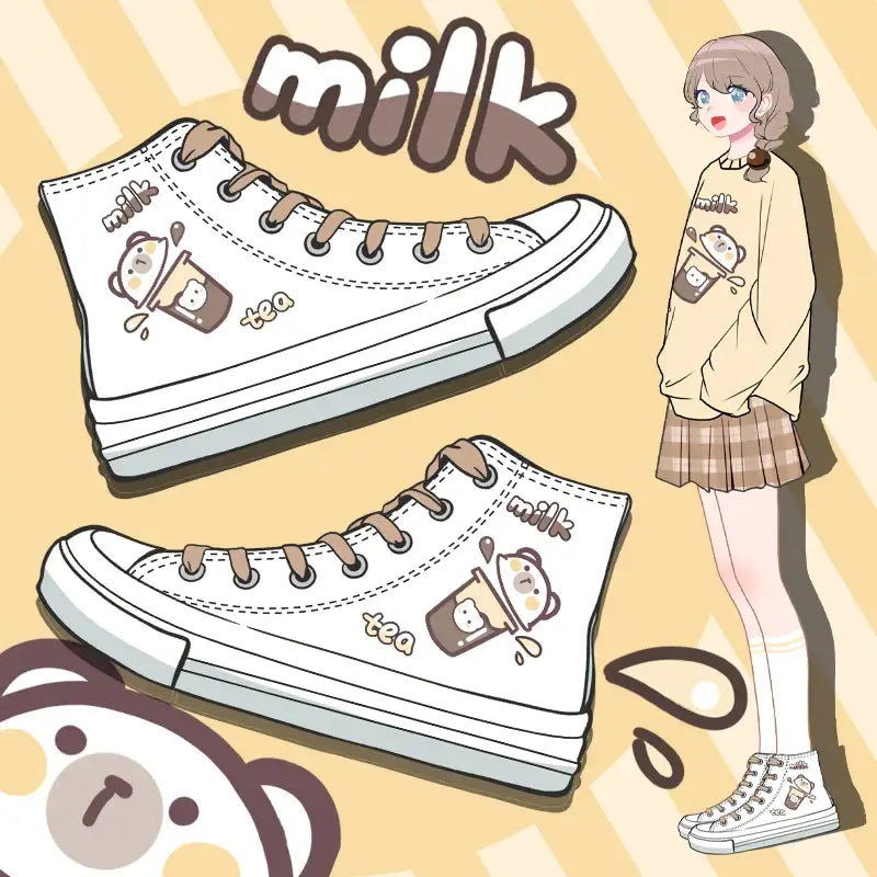 Canvas Milk Tea Kuma Anime Shoes