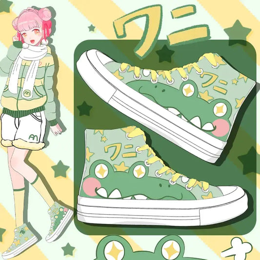 Canvas Kawaii Crocodile Anime Shoes