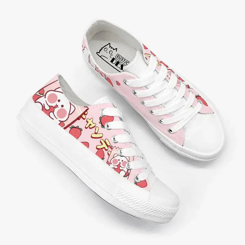 Canvas Strawberry Neko Anime Shoes