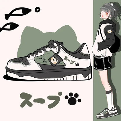 Neko Army Green Anime Shoes