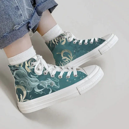 Canvas Kitsune Ghost Anime Shoes