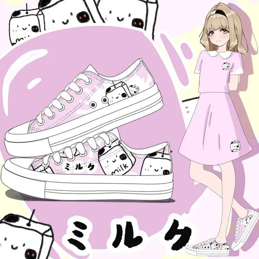 Canvas Kawaii Milk Anime Shoes