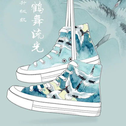 Canvas Flying Cranes Anime Shoes