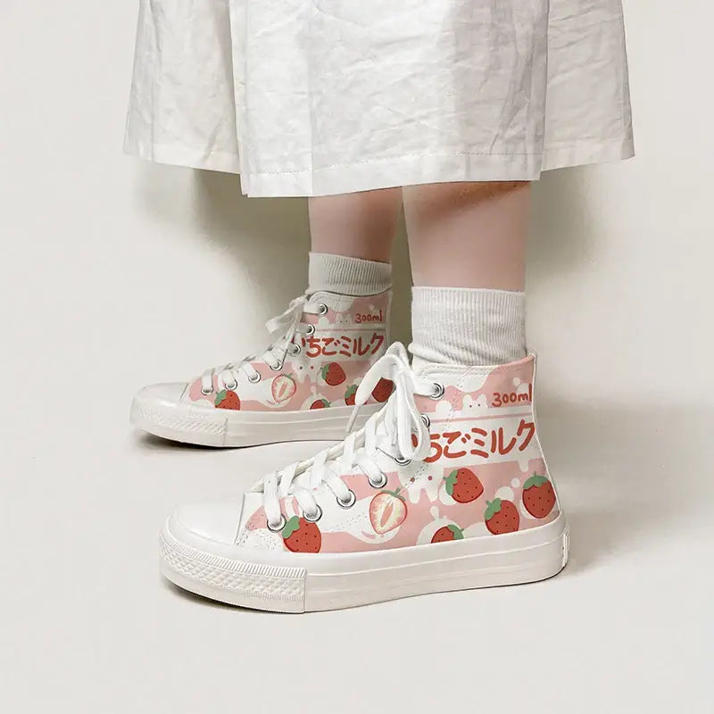 Canvas Kawaii Strawberry Anime Shoes