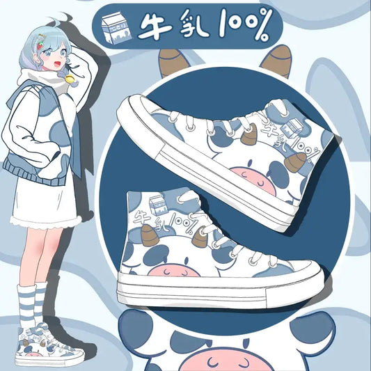 Canvas Kawaii Cow Anime Shoes