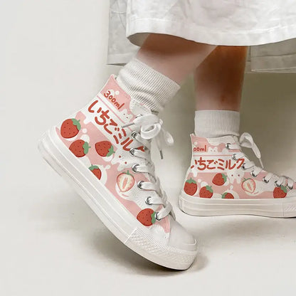 Canvas Kawaii Strawberry Anime Shoes