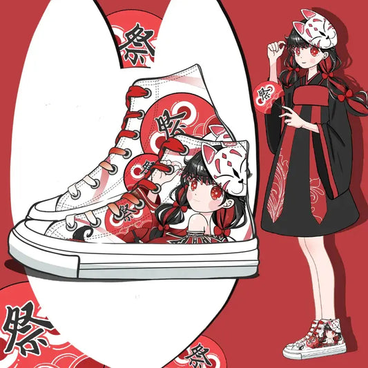 Canvas Fox Girl Anime Shoes