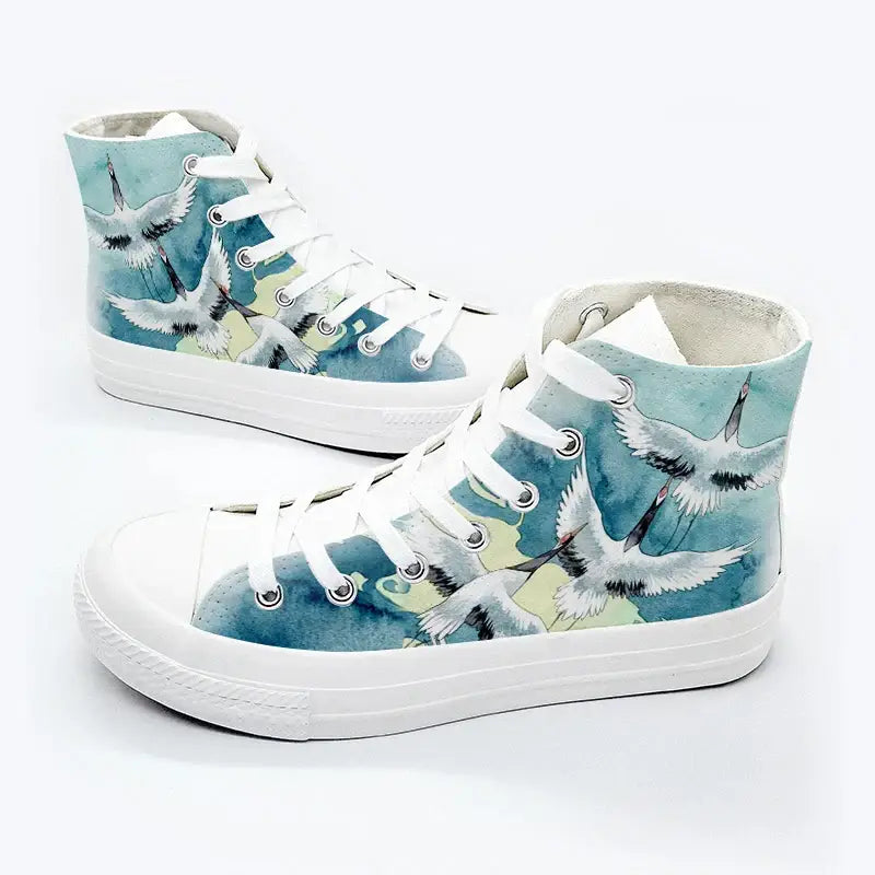 Canvas Flying Cranes Anime Shoes