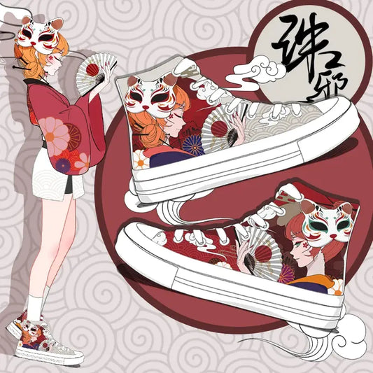 Canvas Mythical Kitsune Anime Shoes