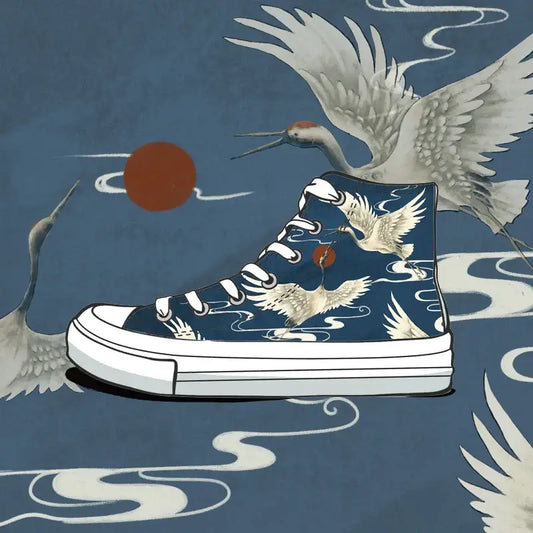 Canvas Majestic Cranes Anime Shoes