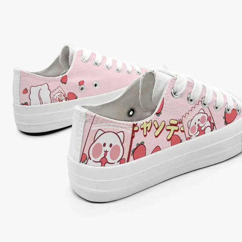 Chaussures d&#39;anime en toile fraise Neko