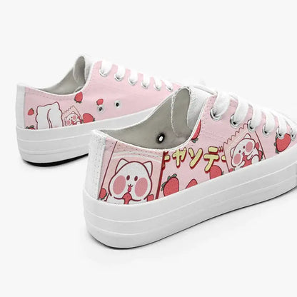 Canvas Strawberry Neko Anime Shoes