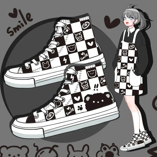 Canvas Checkered Anime Shoes