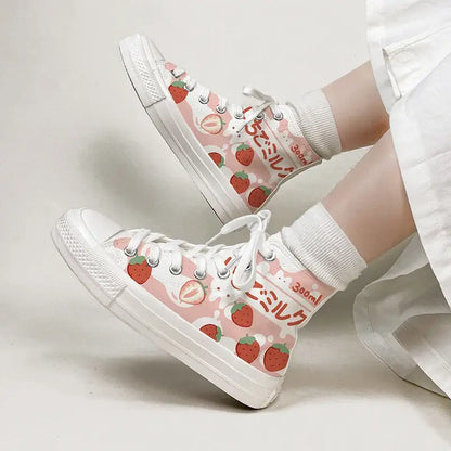 Canvas Kawaii Strawberry Anime Shoes