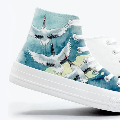 Canvas Flying Cranes Anime Shoes