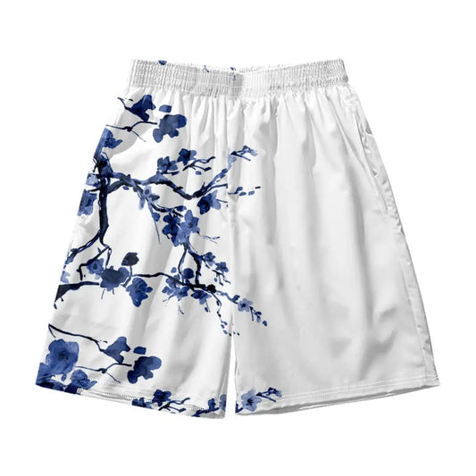 Blue Sakura White Shorts