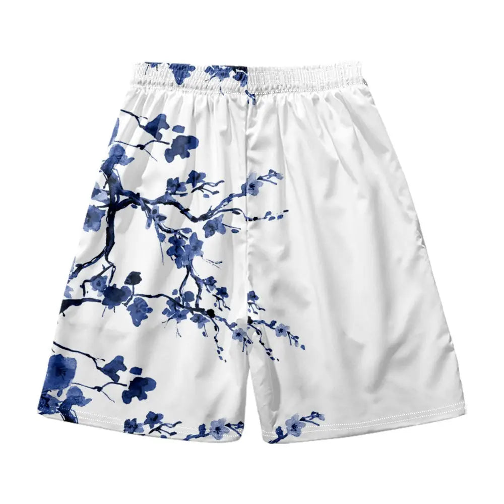 Blue Sakura White Shorts