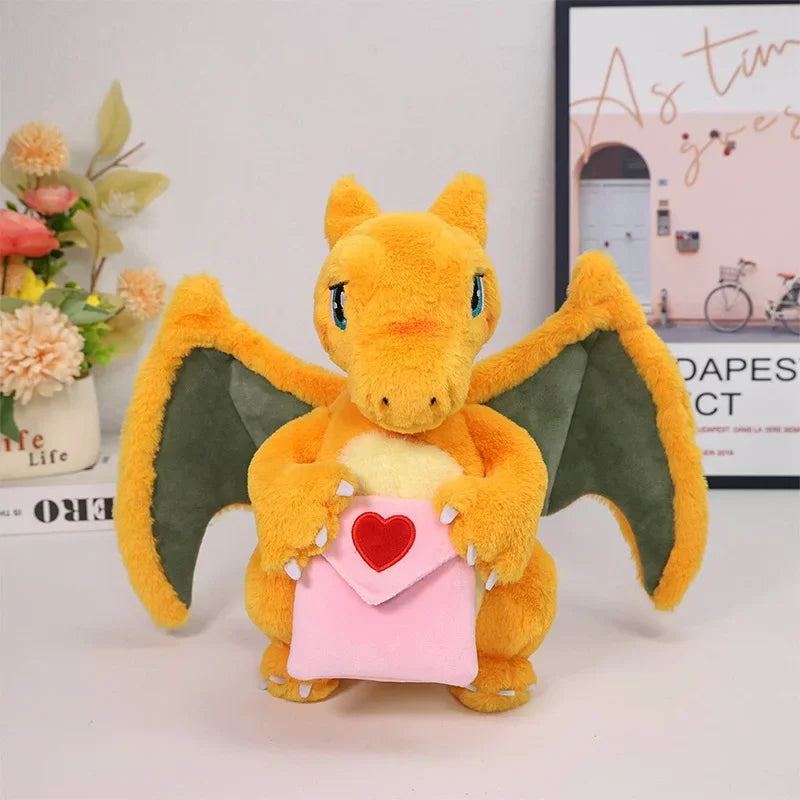 Charizard Valentine's Day Plush front view with heart envelope