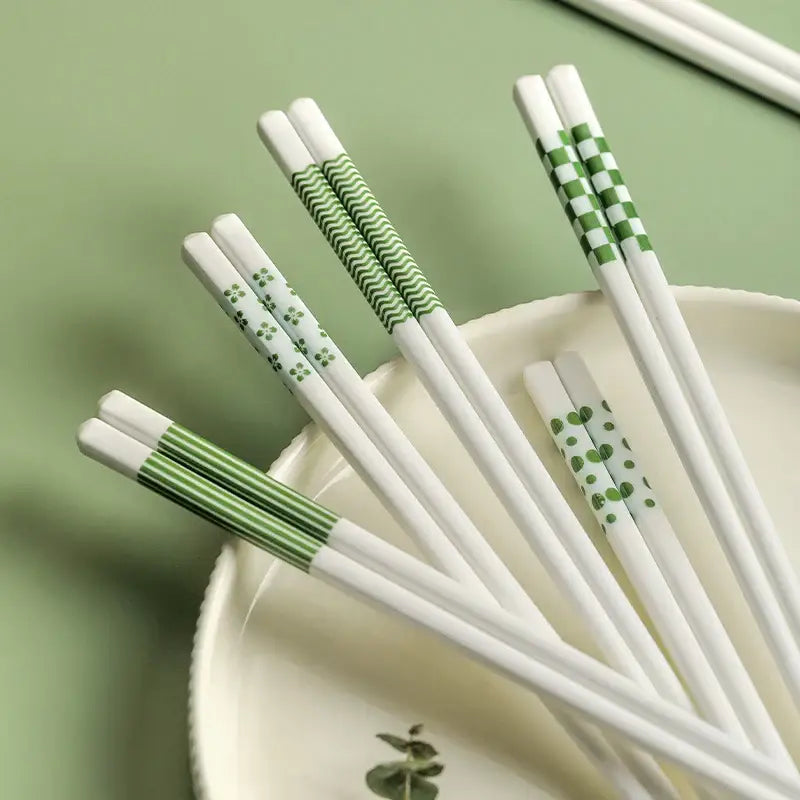 Green Geometric Ceramic Chopsticks