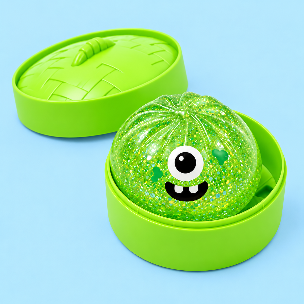 Green Cyclops Dumpling Squishy and matching case detail