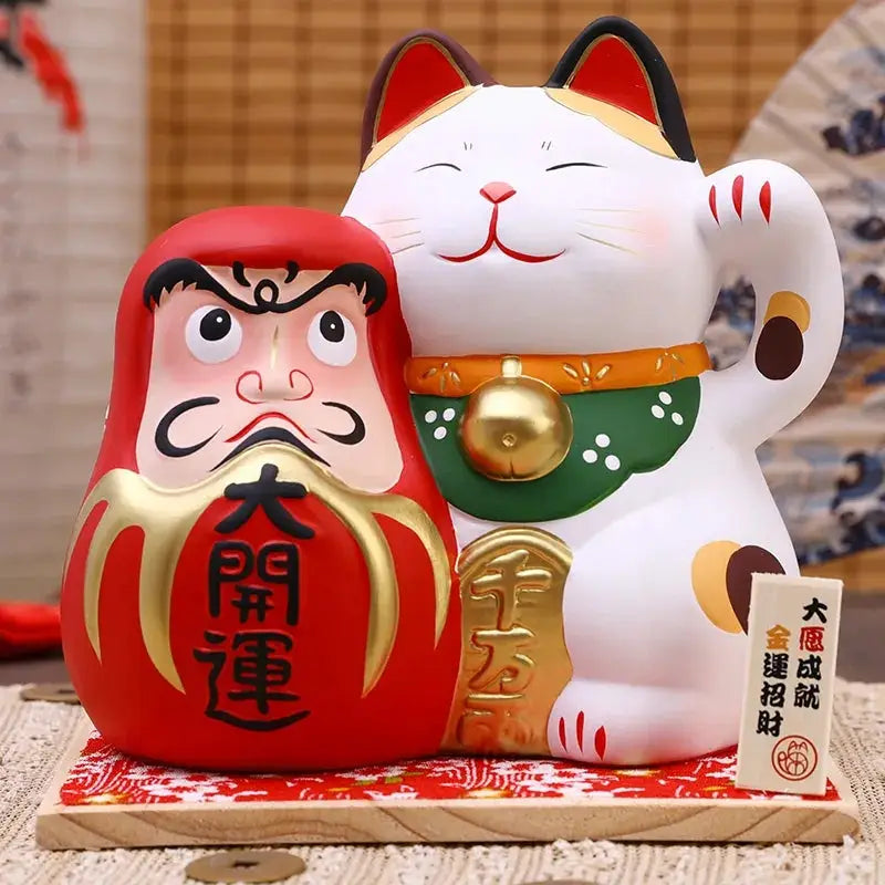 Red Daruma Lucky Cat Figurine