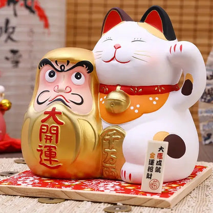 Gold Daruma Lucky Cat Figurine