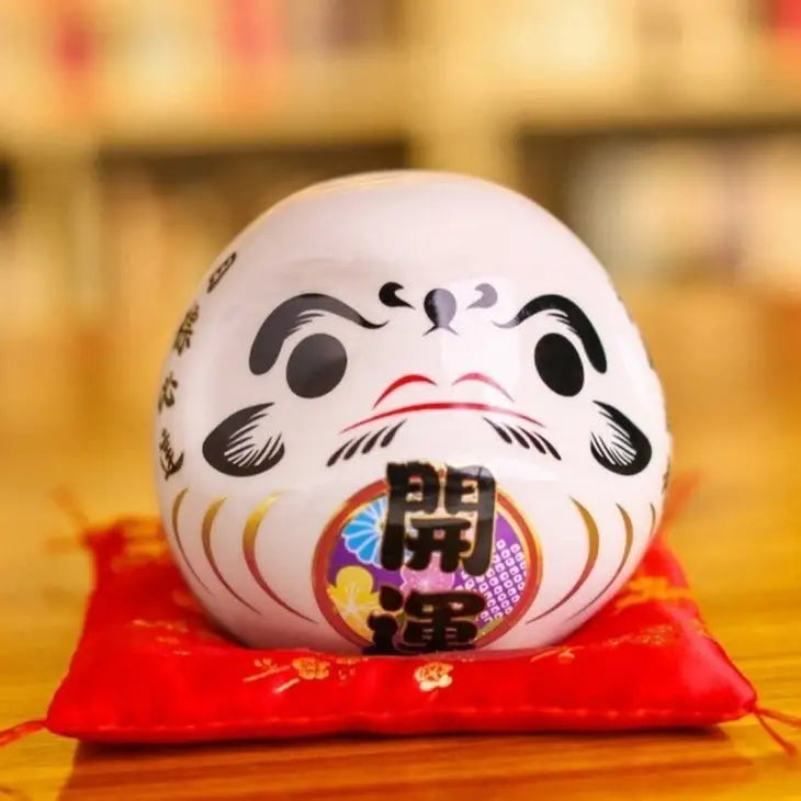 Poupée Daruma blanche porte-bonheur