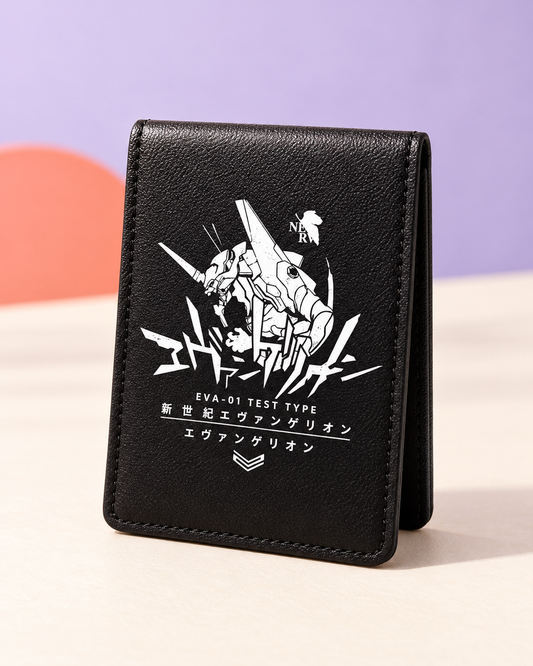 Black Evangelion card holder wallet, front view