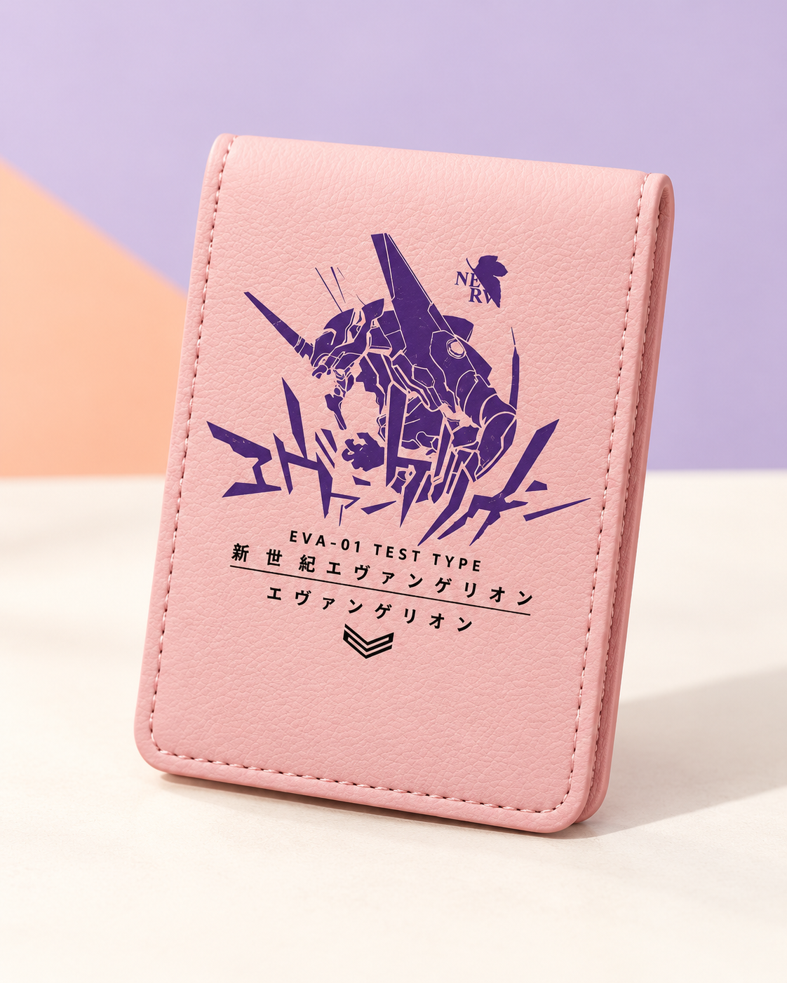 Pink Evangelion card holder wallet, front view