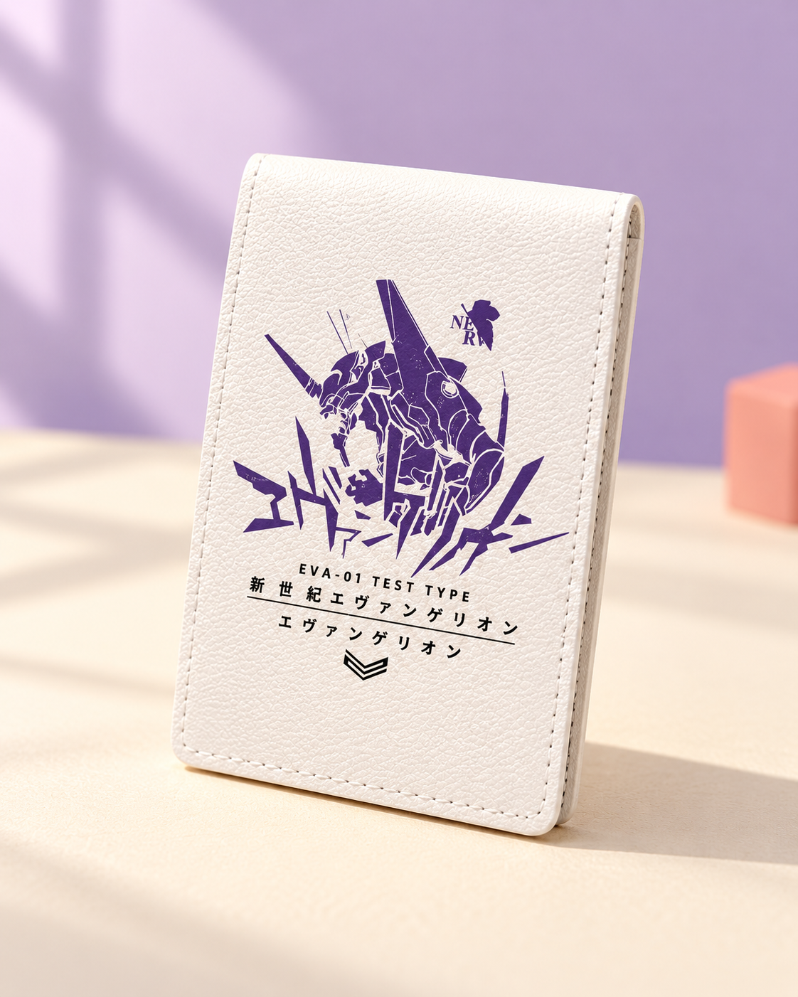 White Evangelion card holder wallet, front view