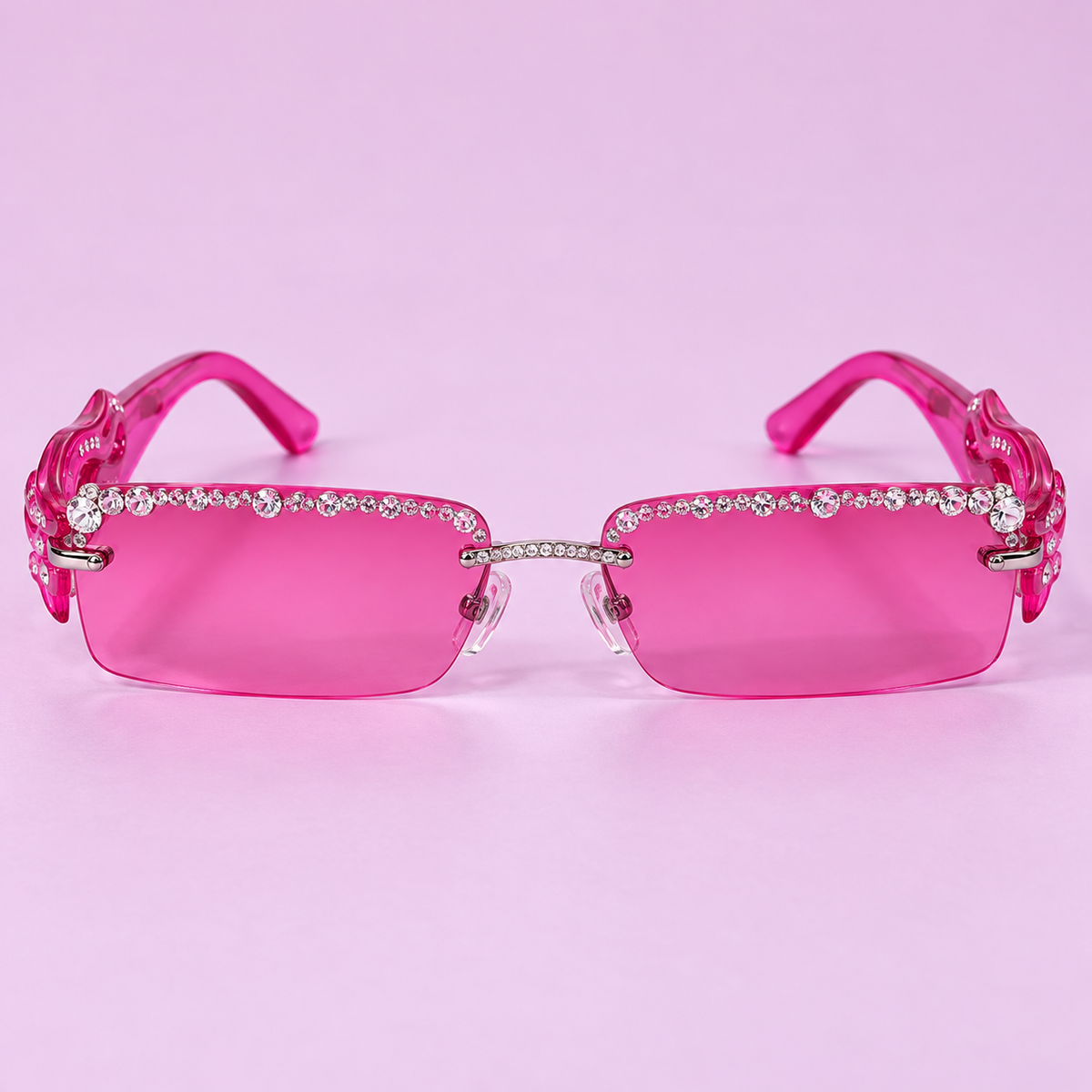 Hot-pink Gyaru sunglasses with rhinestone trim