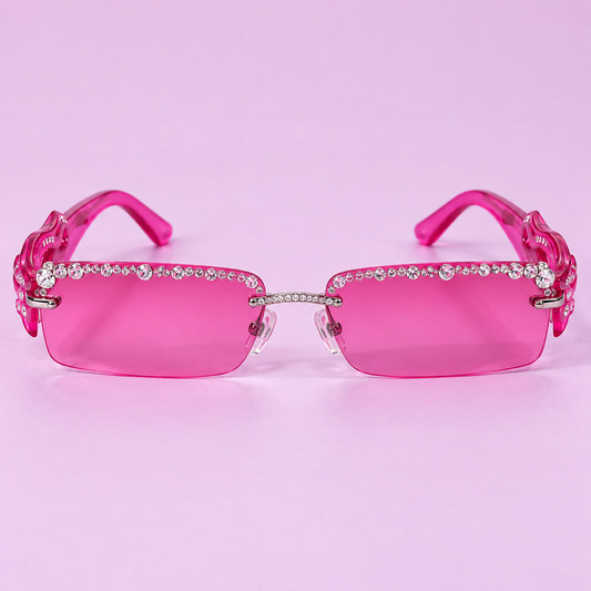 Hot-pink Gyaru sunglasses with rhinestone trim