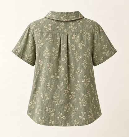 Sage botanical-print Mori Kei shirt, back view