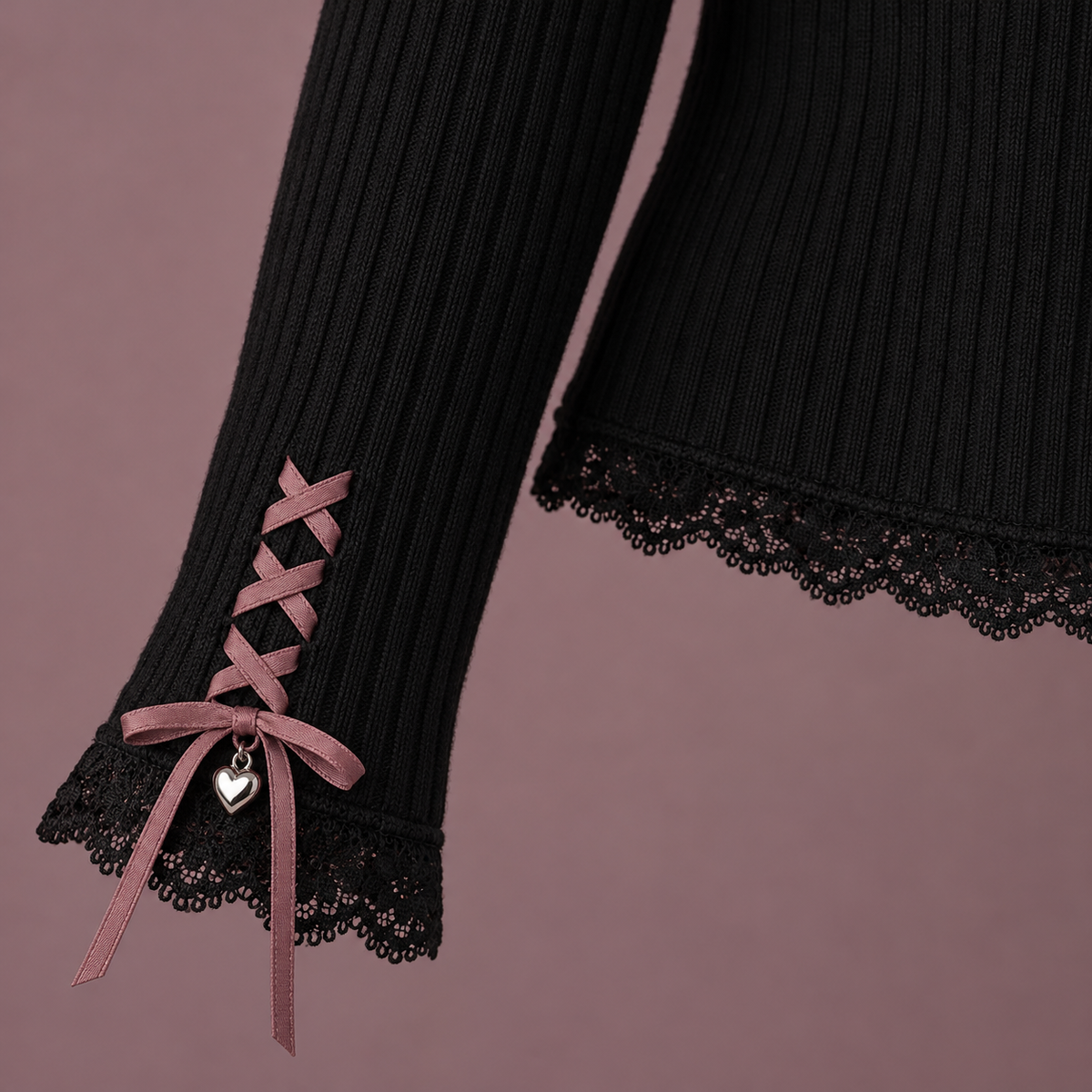 Jirai Kei cardigan sleeve with rose ribbon lacing and lace cuff