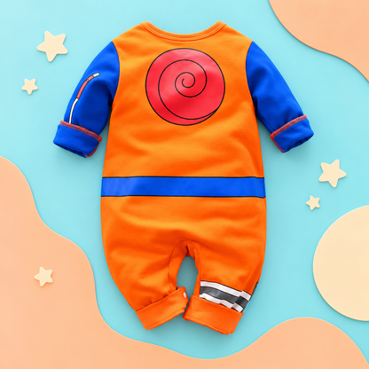 Back view of Shinobi Anime Baby Onesie showing its red spiral emblem