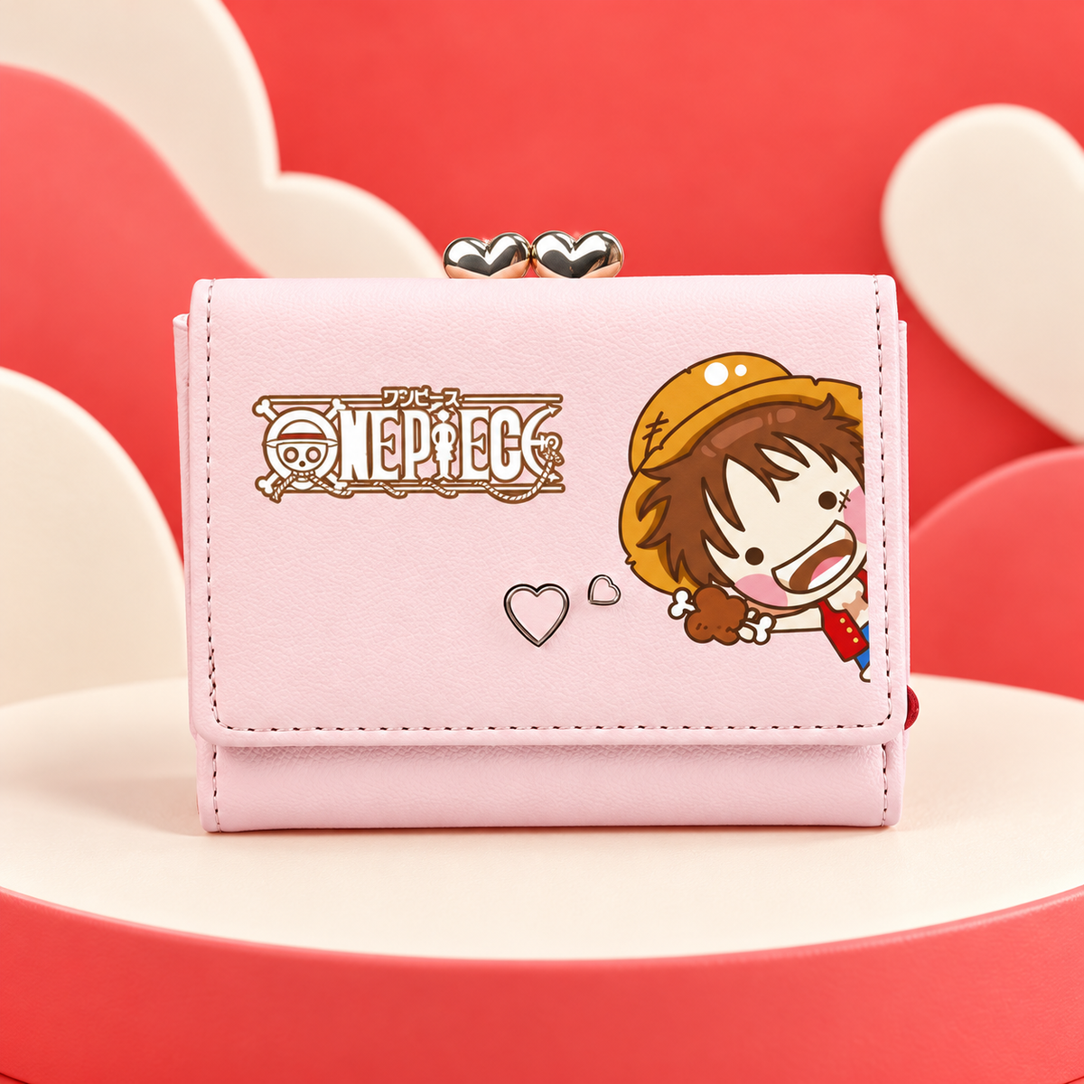 Front view of the pale pink Kawaii Luffy Anime Wallet