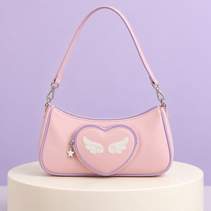 Blush Tenshi Kawaii shoulder bag with heart pocket and wing detail