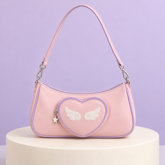 Blush Tenshi Kawaii shoulder bag with heart pocket and wing detail