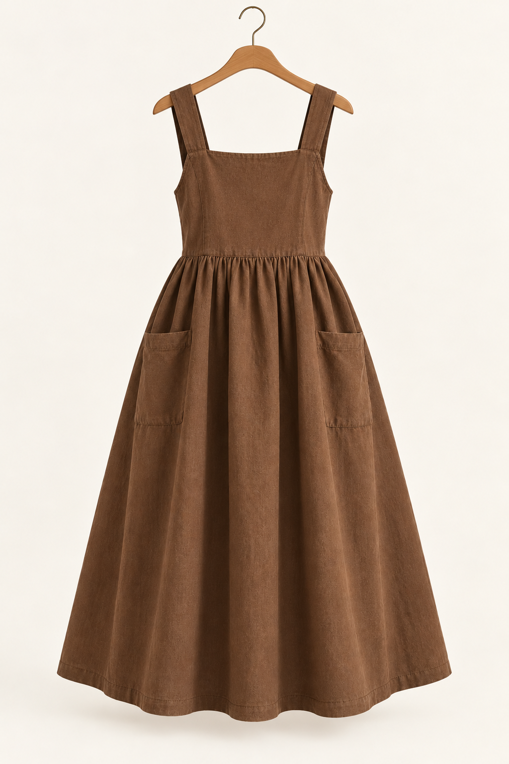 Bark brown Mori Kei pinafore dress, back view